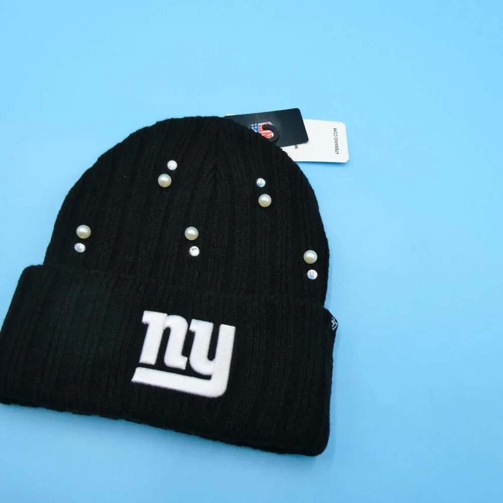 '47 Brand New York Giants Winter Hat Womens Black Ribbed‎ Bling Acrylic Beanie